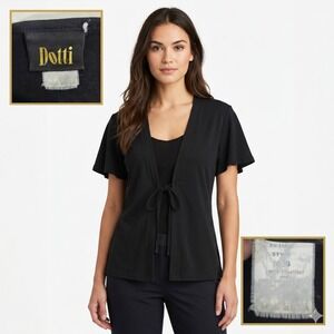 Vintage Dotti‎ Cardigan S Black Wrap Short Sleeve Made in USA Open Front
